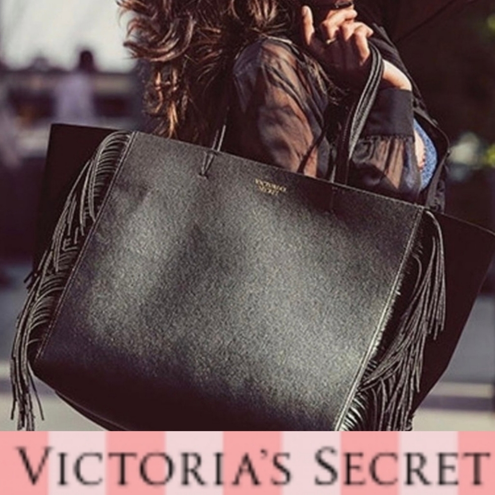 Victoria's Secret Faux Leather Fringe Tassel Tote Bag Weekender Purse Carry On